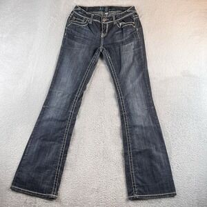 Ariya Jeans Womens 5/6 Blue Bootcut Thick Stitch Low Rise Dark Wash Y2K